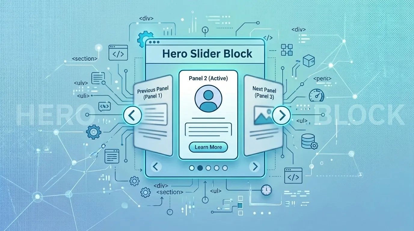 WPBits Block Studio template editor for a WordPress hero slider block