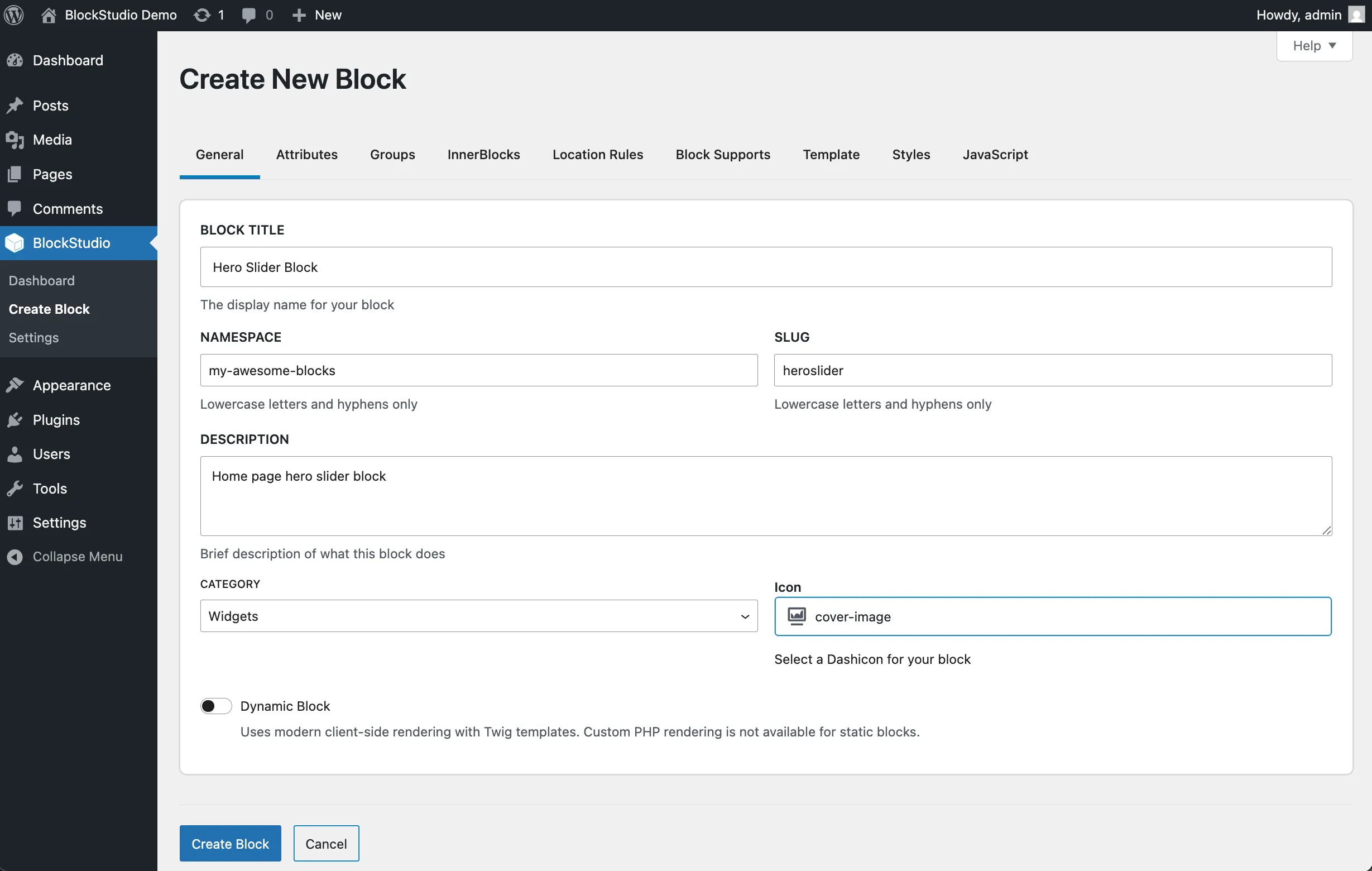 WPBits Block Studio Dashboard - Main interface showing block management