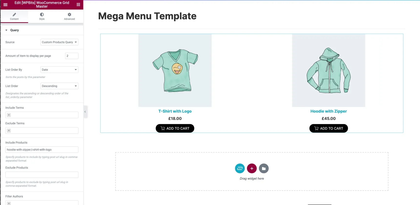Edit Mega Menu Template
