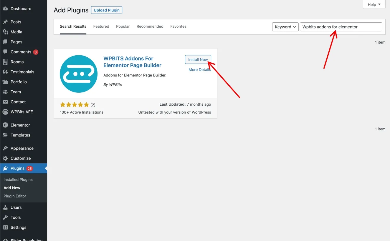 Intalling WPBits provides Addons for Elementor
