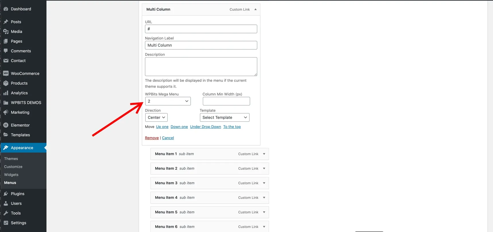 Multi-Column Menu Example