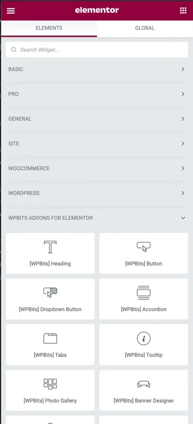 Intalling WPBits provides Addons for Elementor