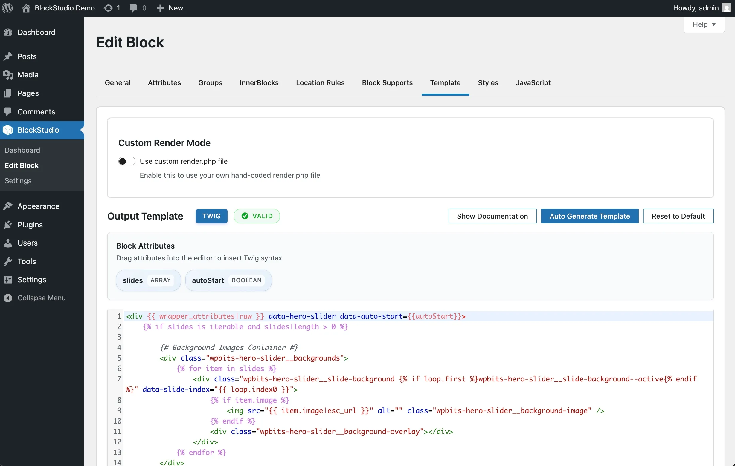 WPBits Block Studio Template - Edit template