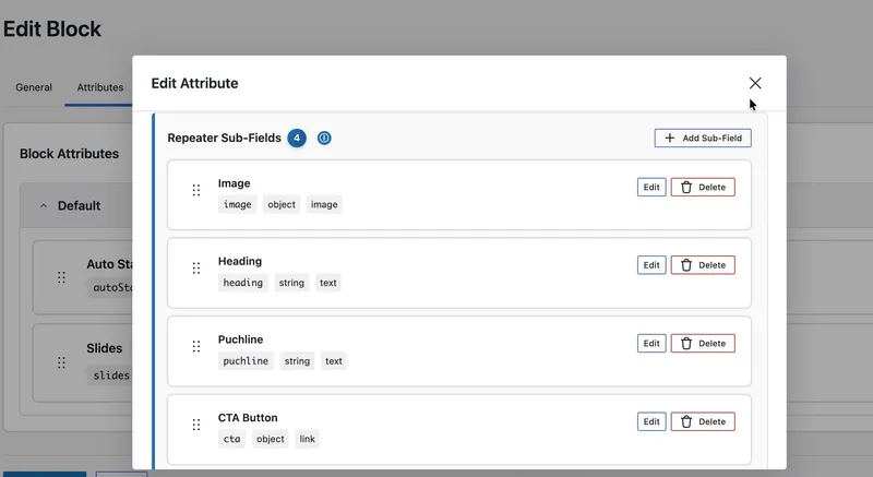 Team member grid repeater field attributes