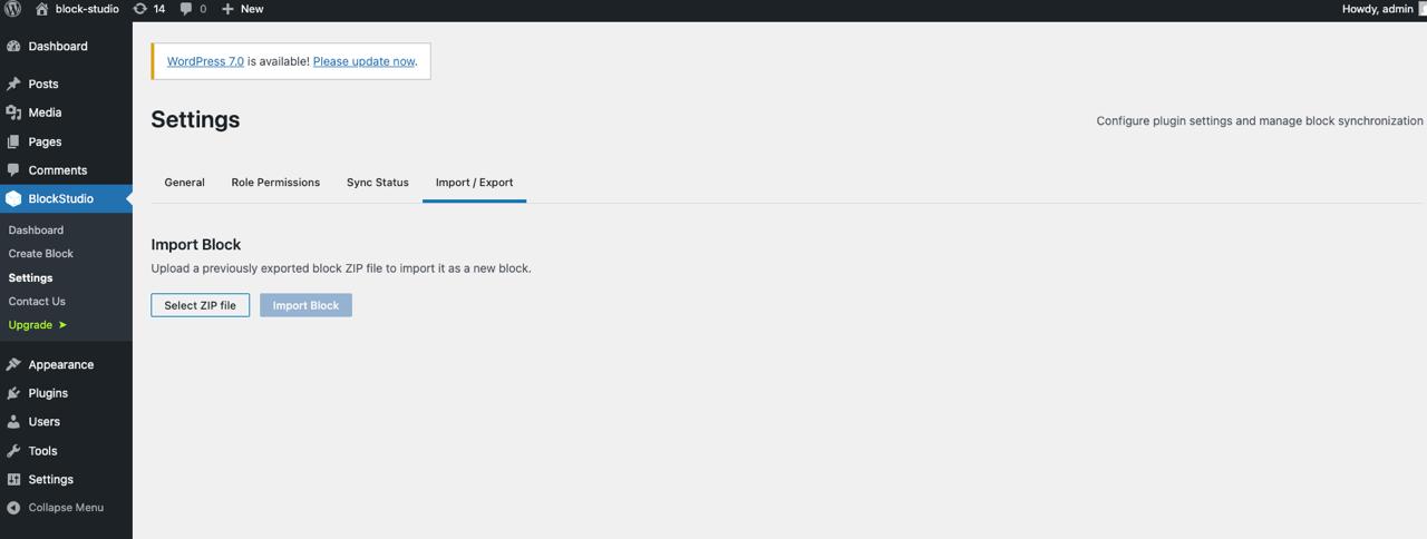 WPBits Block Studio Import/Export Settings